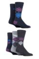 Mens 5 Pair Farah Patterned Striped and Argyle Cotton Socks - Argyle Navy