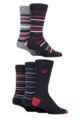 Mens 5 Pair Farah Patterned Striped and Argyle Cotton Socks - Stripe Black / Berry