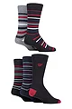 Mens 5 Pair Farah Patterned Striped and Argyle Cotton Socks - Stripe Black / Berry