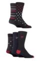 Mens 5 Pair Farah Patterned Striped and Argyle Cotton Socks - Pattern Black / Berry