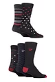 Mens 5 Pair Farah Patterned Striped and Argyle Cotton Socks - Pattern Black / Berry