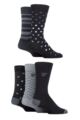 Mens 5 Pair Farah Patterned Striped and Argyle Cotton Socks - Pattern Black / Charcoal