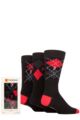 Mens 3 Pair Farah Gift Boxed Argyle Cotton Socks - Black / Red
