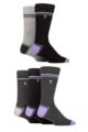Mens 5 Pair Farah Plain, Striped and Patterned Everyday Bamboo Socks - Contrast Heel & Toe Black / Purple