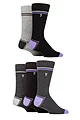 Mens 5 Pair Farah Plain, Striped and Patterned Everyday Bamboo Socks - Contrast Heel & Toe Black / Purple