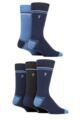 Mens 5 Pair Farah Plain, Striped and Patterned Everyday Bamboo Socks - Contrast Heel & Toe Navy / Blue