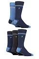 Mens 5 Pair Farah Plain, Striped and Patterned Everyday Bamboo Socks - Contrast Heel & Toe Navy / Blue
