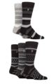 Mens 5 Pair Farah Plain, Striped and Patterned Everyday Bamboo Socks - Stripe and Dots Black / Charcoal