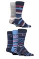 Mens 5 Pair Farah Plain, Striped and Patterned Everyday Bamboo Socks - Stripe and Dots Navy / Blue