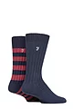 Mens 2 Pair Farah Bamboo Boot Socks - Navy / Berry