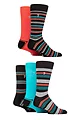 Mens 5 Pair Farah Plain, Striped and Patterned Everyday Bamboo Socks - Stripe Black / Coral