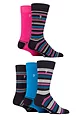 Mens 5 Pair Farah Plain, Striped and Patterned Everyday Bamboo Socks - Stripe Dark Navy / Cerise