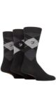 Mens 3 Pair Farah Argyle, Patterned and Striped Cotton Socks - Black / Charcoal Argyle