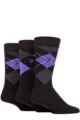 Mens 3 Pair Farah Argyle, Patterned and Striped Cotton Socks - Black / Purple Argyle