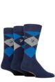 Mens 3 Pair Farah Argyle, Patterned and Striped Cotton Socks - Navy / Blue Argyle