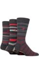 Mens 3 Pair Farah Argyle, Patterned and Striped Cotton Socks - Charcoal / Berry Stripe