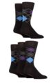 Mens 5 Pair Farah Argyle, Patterned and Striped Bamboo Socks - Black / Purple / Blue Argyle