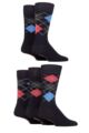 Mens 5 Pair Farah Argyle, Patterned and Striped Bamboo Socks - Navy / Blue / Berry Argyle