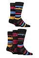 Mens 5 Pair Farah Plain, Striped and Patterned Everyday Bamboo Socks - Striped Black / Crimson / Charcoal