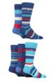 Mens 5 Pair Farah Plain, Striped and Patterned Everyday Bamboo Socks - Striped Navy / Cobalt / Red