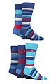Mens 5 Pair Farah Plain, Striped and Patterned Everyday Bamboo Socks - Striped Navy / Cobalt / Red