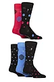 Mens 5 Pair Farah Plain, Striped and Patterned Everyday Bamboo Socks - Spotty Black / Crimson / Charcoal