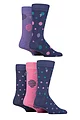 Mens 5 Pair Farah Plain, Striped and Patterned Everyday Bamboo Socks - Spotty Midnight / Teal / Pink