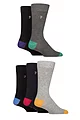 Mens 5 Pair Farah Plain, Striped and Patterned Everyday Bamboo Socks - Contrast Multi