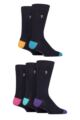 Mens 5 Pair Farah Plain, Striped and Patterned Everyday Bamboo Socks - Contrast Navy