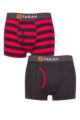 Mens 2 Pack Farah Plain and Striped Cotton Classic Keyhole Trunks - Broad Stripe Charcoal / Red