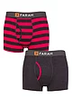 Mens 2 Pack Farah Plain and Striped Cotton Classic Keyhole Trunks - Broad Stripe Charcoal / Red
