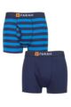 Mens 2 Pack Farah Plain and Striped Cotton Classic Keyhole Trunks - Broad Stripe Navy / Blue