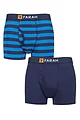 Mens 2 Pack Farah Plain and Striped Cotton Classic Keyhole Trunks - Broad Stripe Navy / Blue