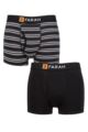 Mens 2 Pack Farah Plain and Striped Cotton Classic Keyhole Trunks - Black / Charcoal