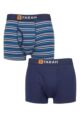 Mens 2 Pack Farah Plain and Striped Cotton Classic Keyhole Trunks - Navy / Blue