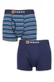 Mens 2 Pack Farah Plain and Striped Cotton Classic Keyhole Trunks - Navy / Blue