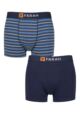 Mens 2 Pack Farah Plain and Striped Cotton Classic Fitted Trunks - Fine Stripe Navy / Blue