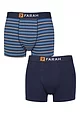Mens 2 Pack Farah Plain and Striped Cotton Classic Fitted Trunks - Fine Stripe Navy / Blue