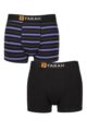 Mens 2 Pack Farah Plain and Striped Cotton Classic Fitted Trunks - Stripe Black / Purple