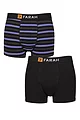Mens 2 Pack Farah Plain and Striped Cotton Classic Fitted Trunks - Stripe Black / Purple