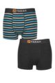 Mens 2 Pack Farah Plain and Striped Cotton Classic Fitted Trunks - Stripe Charcoal / Turquoise