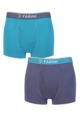 Mens 2 Pair Farah Plain and Stripe Bamboo Keyhole Trunks - Plain Denim / Aqua