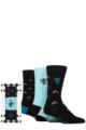 Mens 3 Pair Pringle Argyle Patterned and Plain Gift Boxed Cotton Socks - Black / Blue