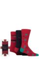 Mens 3 Pair Pringle Tartan Ribbon Cotton Gift Boxed Socks - Red / Navy