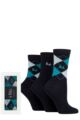 Women's 3 Pair Pringle Gift Boxed Louise Plain and Argyle Cotton Socks - Navy / Teal