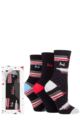 Ladies 3 Pair Pringle Christmas Gift Boxed Patterned Socks - Black Striped