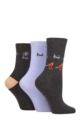 Ladies 3 Pair Pringle Christmas Robin Cotton Socks with Gift Tag - Grey