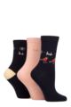 Ladies 3 Pair Pringle Christmas Robin Cotton Socks with Gift Tag - Navy