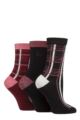 Ladies 3 Pair Pringle Tartan Cotton Lurex Socks with Gift Tag - Black