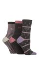 Women's 3 Pair Pringle Christmas Patterned Cotton Socks with Gift Tag - Charcoal Diamond / Stripe